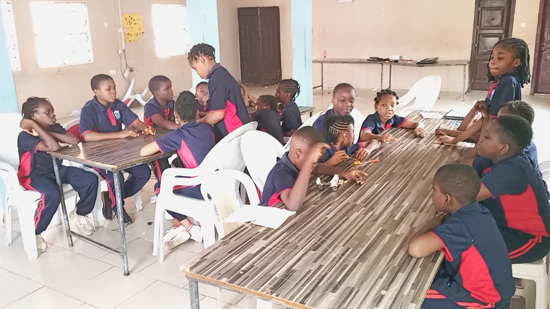 Students working on robotics project